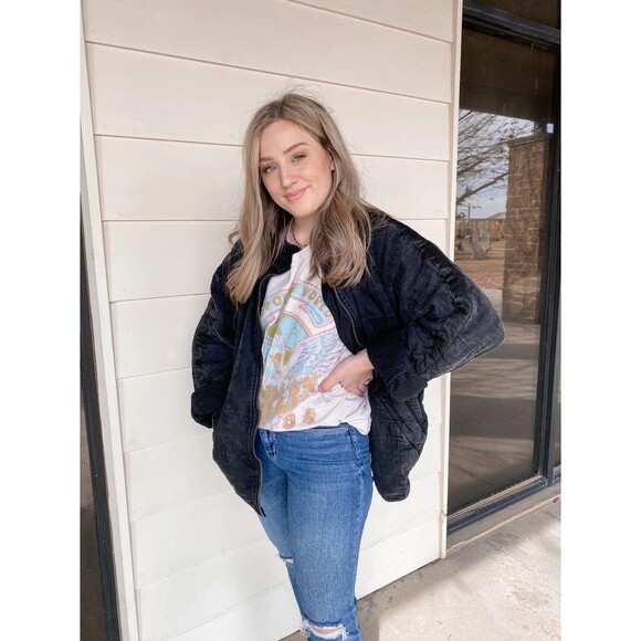 Free People Dolman Quilted Knit Jacket Top Oversized Slouchy Zip-Up XL 284149 - Picture 6 of 14